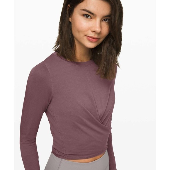 Lululemon Time to Restore Long Sleeve Tie Cropped Top Antique Bark Purple 6 - Picture 5 of 13